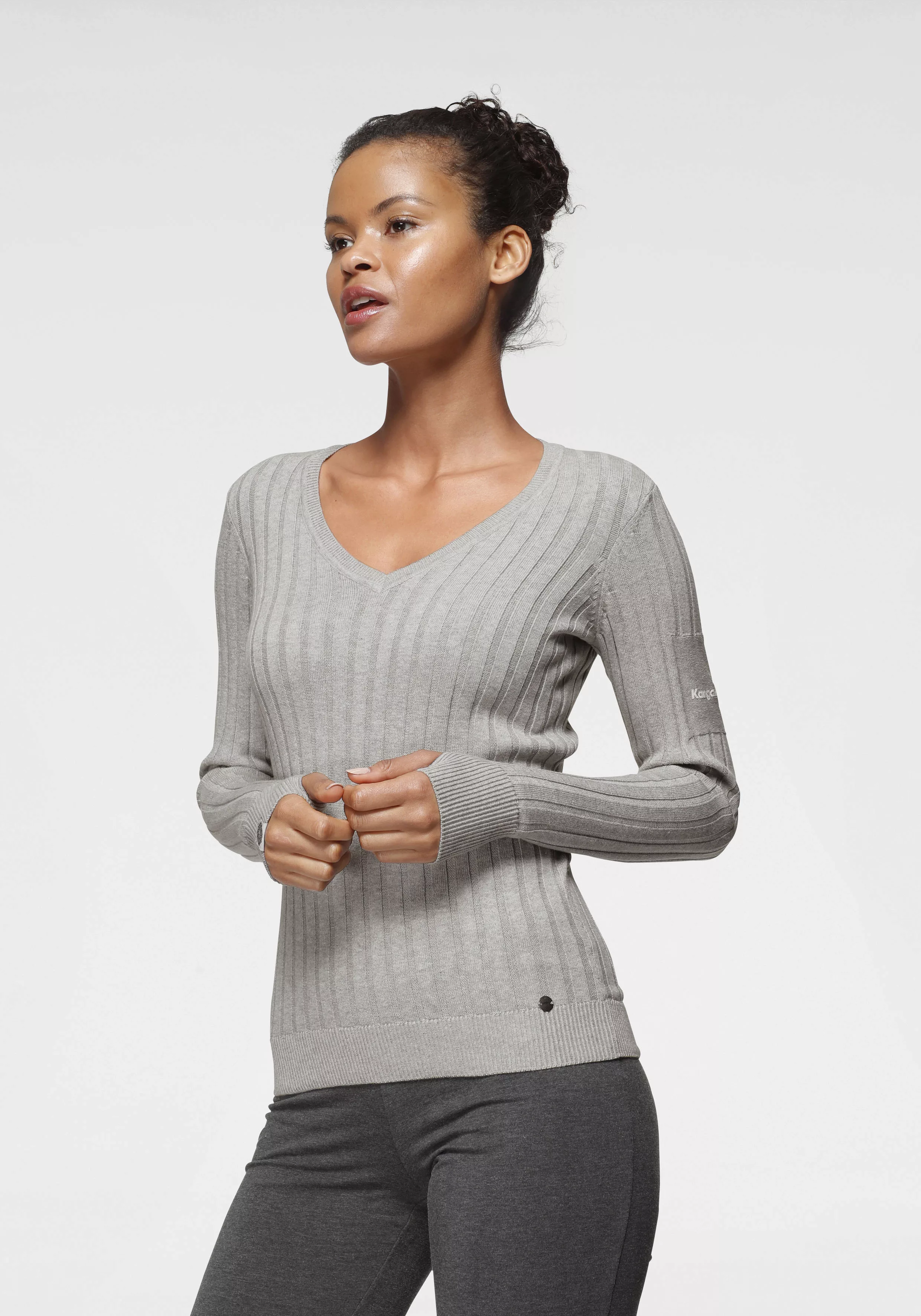 KangaROOS V-Ausschnitt-Pullover in breit geripptem Feinstrick günstig online kaufen