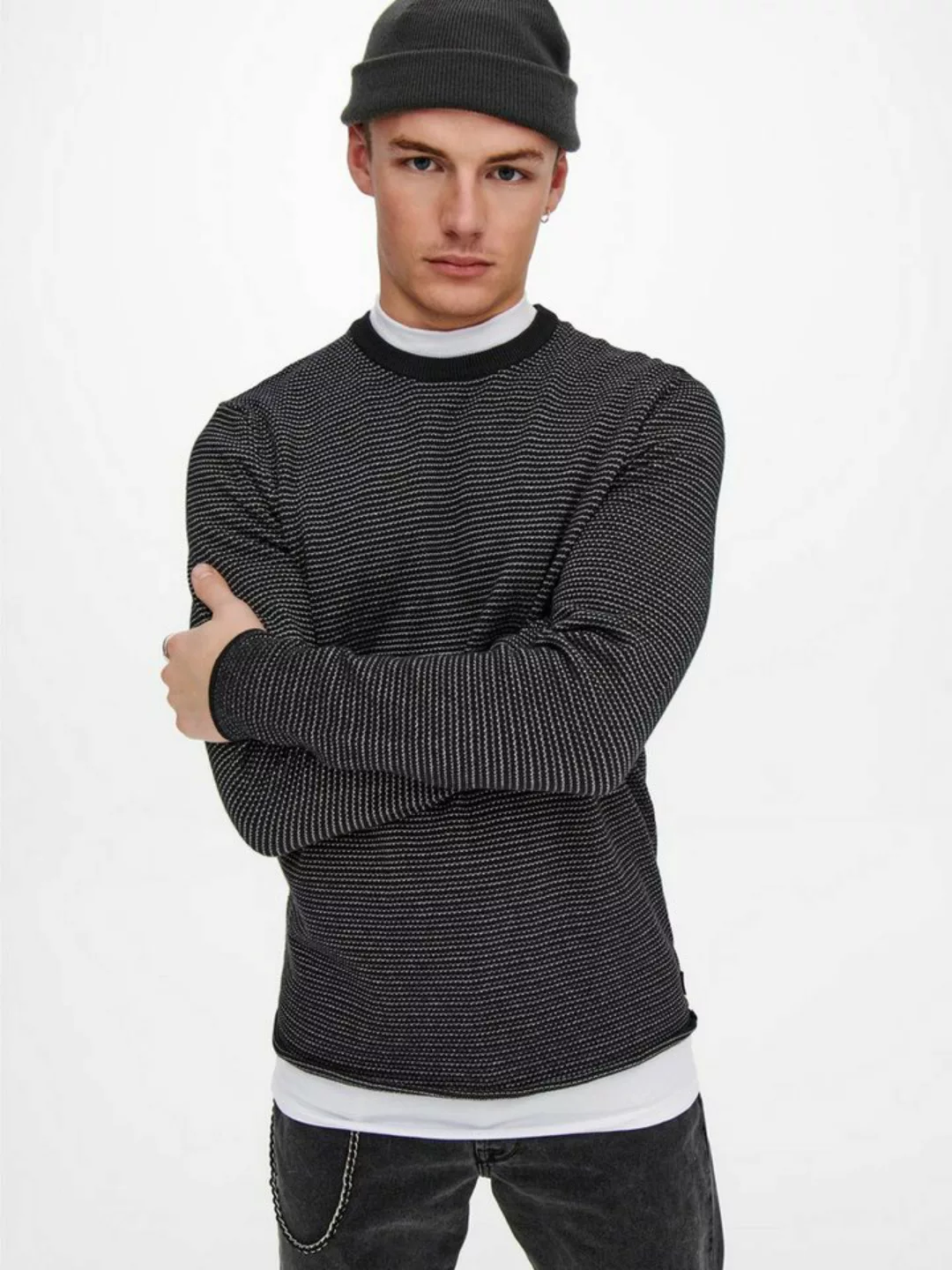 ONLY & SONS Strickpullover Pullover Rundhals Langarm Sweater 7819 in Dunkel günstig online kaufen