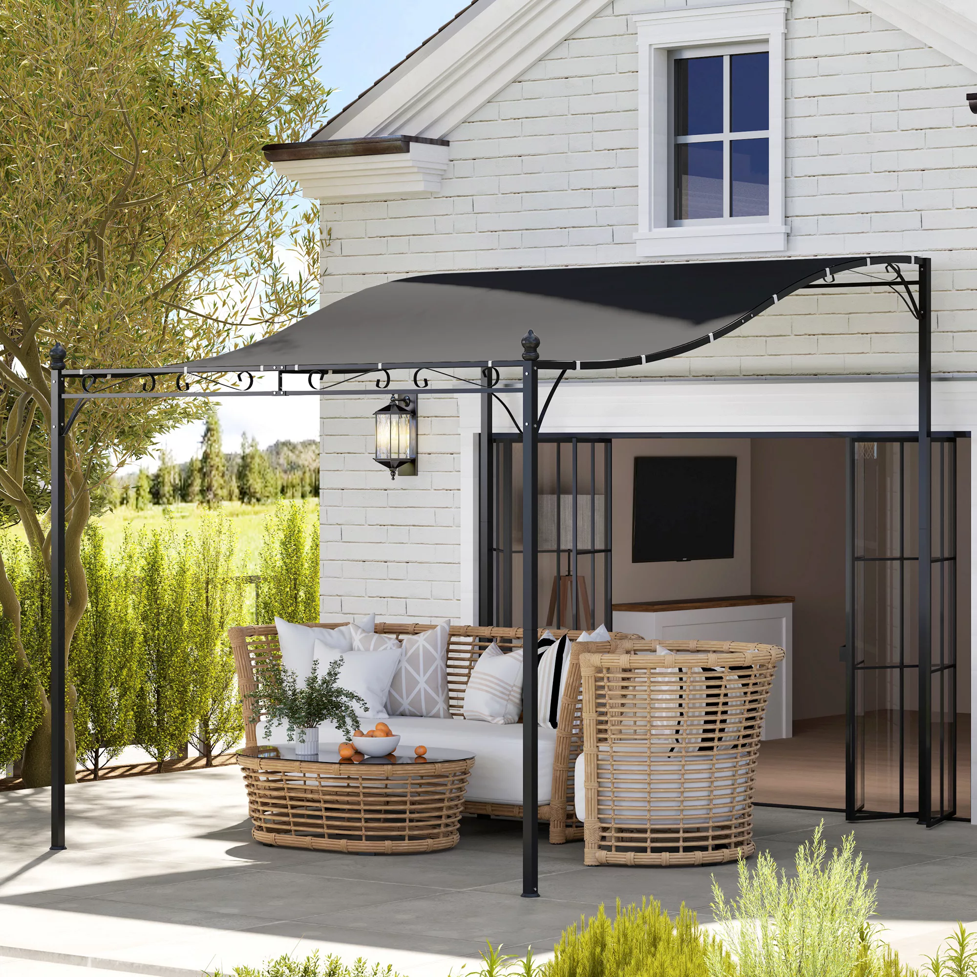 Outsunny Anbaupavillon Pergola mit Dach, Wasserabweisend Pavillon Vordach, günstig online kaufen