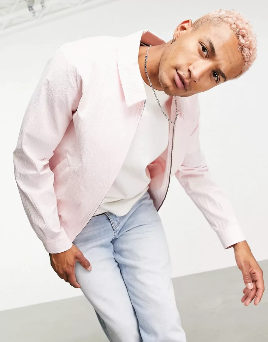 ASOS DESIGN – Elegante Harrington-Jacke aus rosa Seersucker, Kombiteil günstig online kaufen
