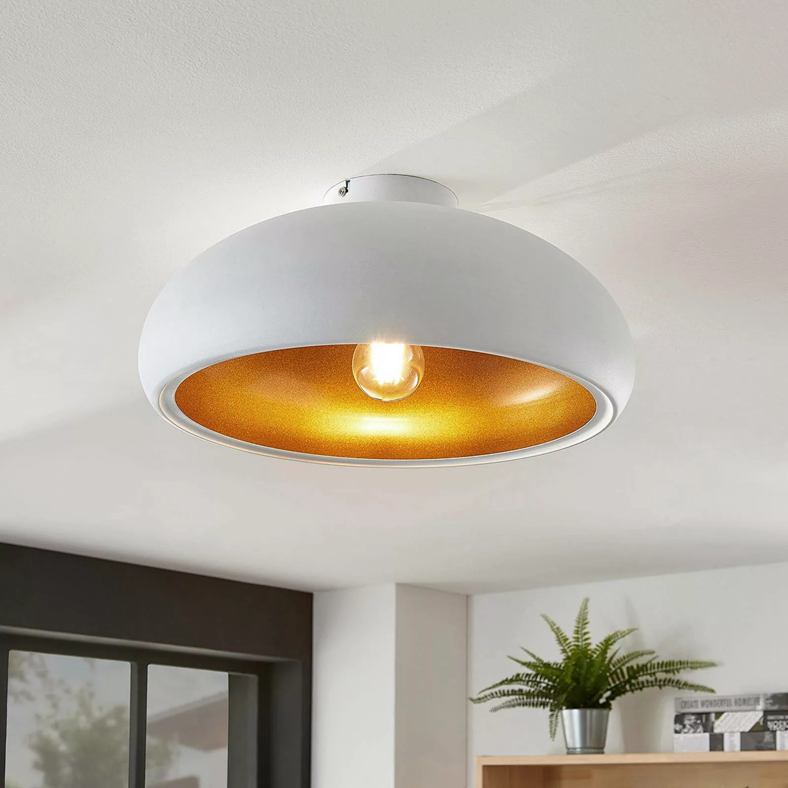 Lindby Deckenlampe Gerwina, weiß/gold, Metall, 40 cm, E27 günstig online kaufen