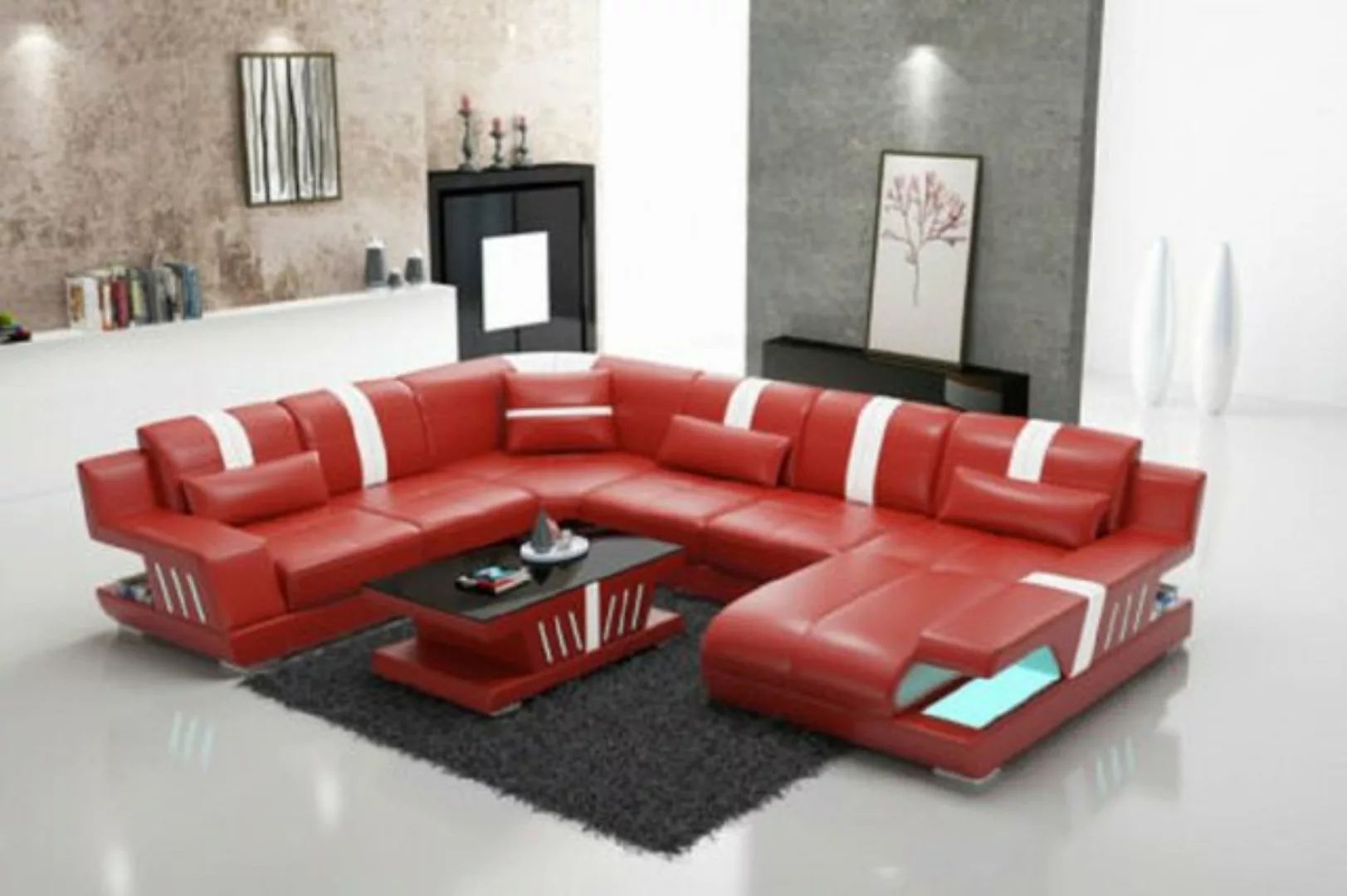 JVmoebel Ecksofa Sofa UForm Ledersofa Couch Wohnlandschaft Design Modern So günstig online kaufen