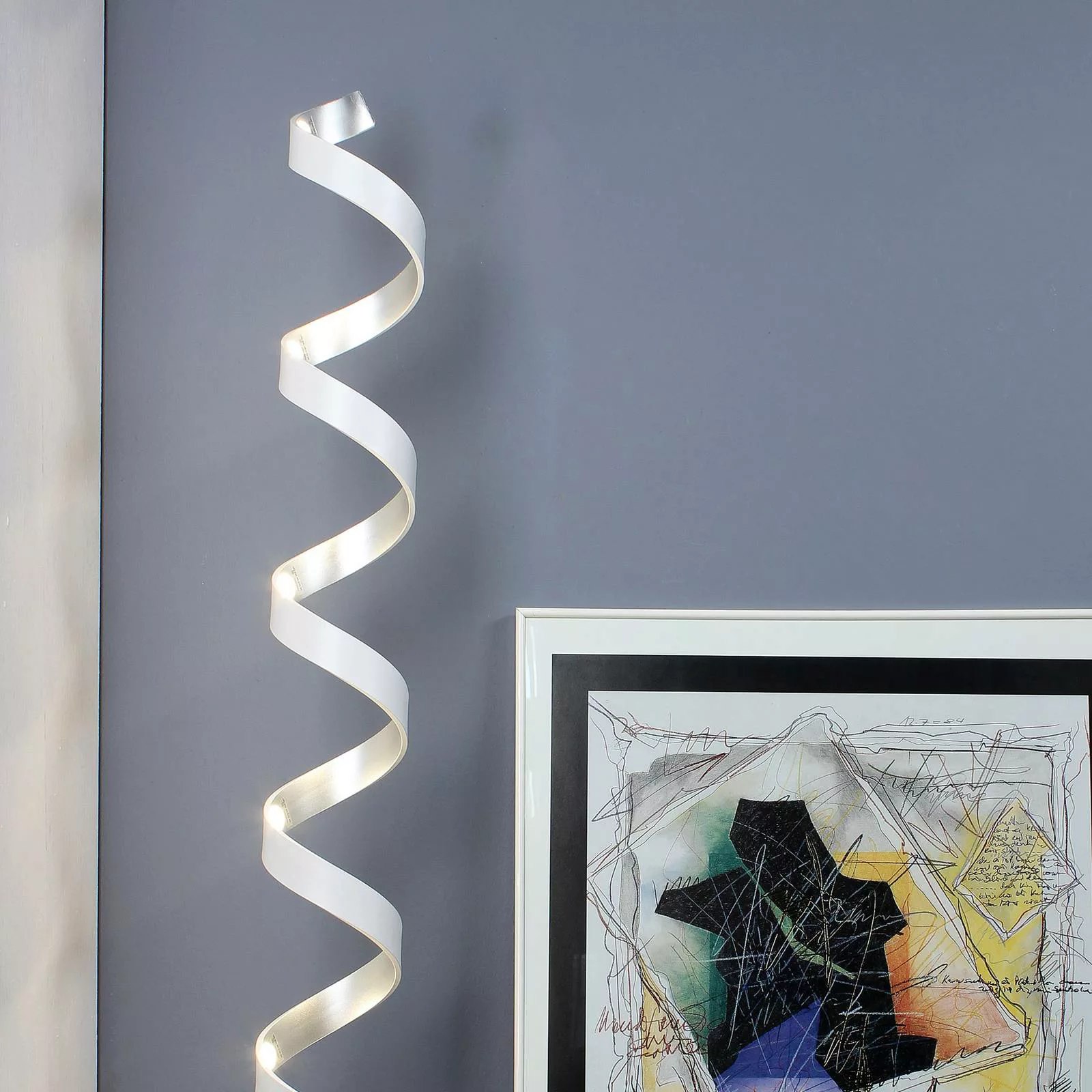 LED-Stehleuchte Helix, Höhe 152 cm, weiß-silber günstig online kaufen