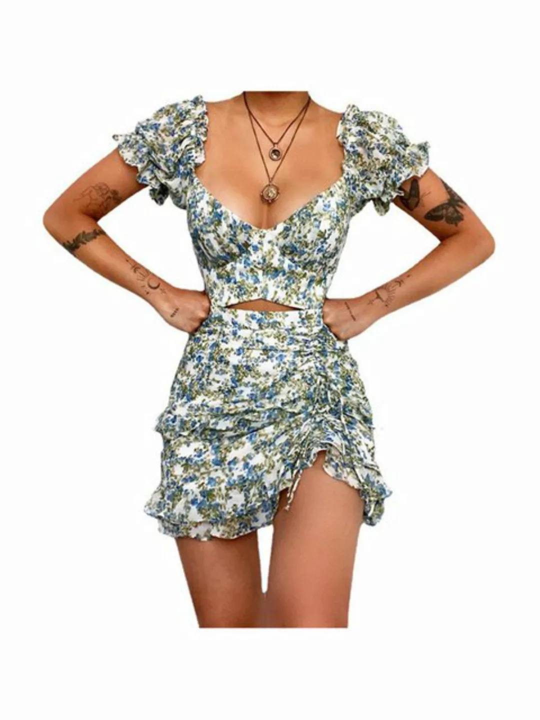 KIKI One-Shoulder-Kleid Sommerkleid SEXY KURZARM SOMMERKLEID MIT Gerafftes günstig online kaufen