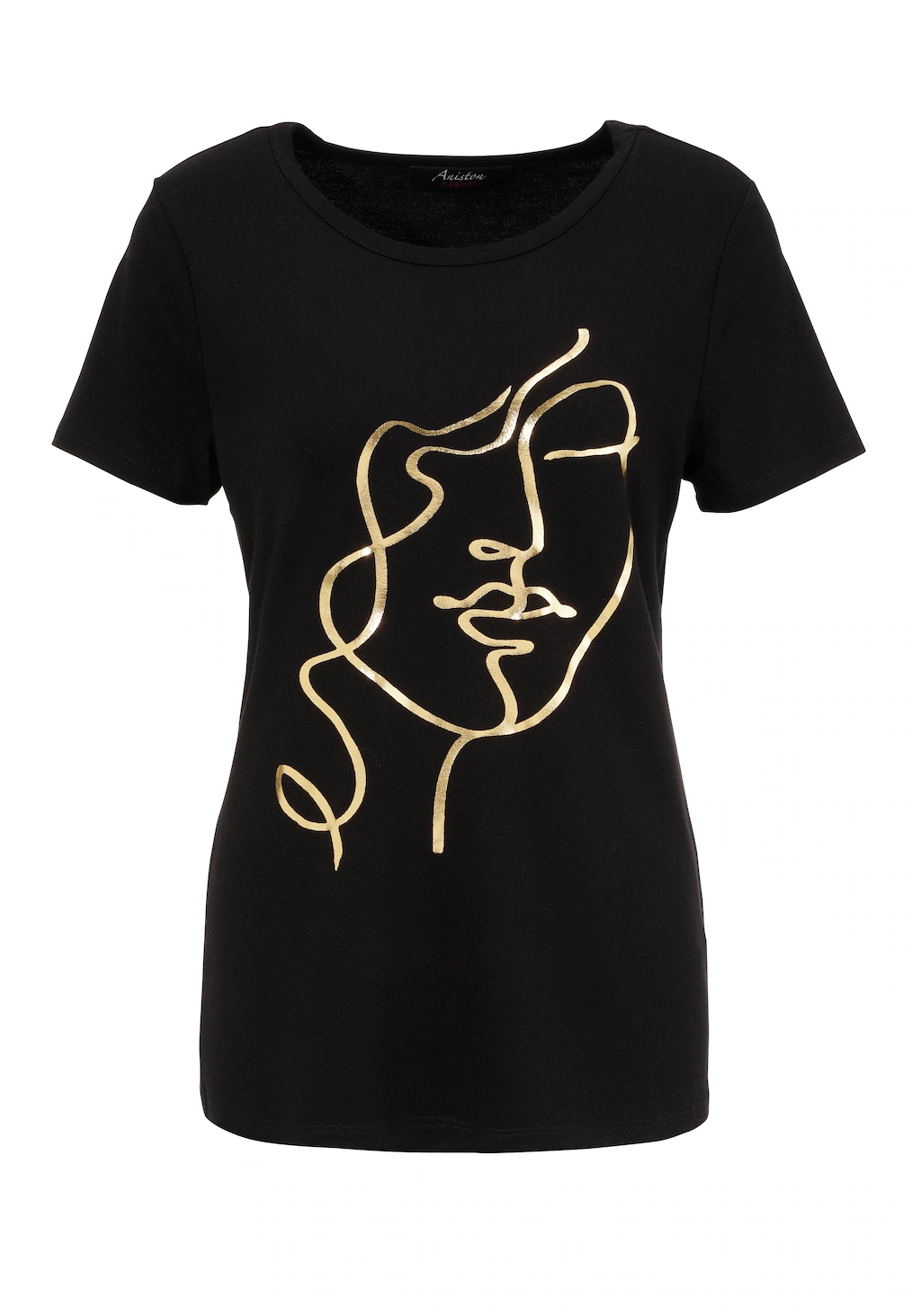 Aniston CASUAL T-Shirt, mit abstraktem Gesicht aus goldfarbenem Folienprint günstig online kaufen
