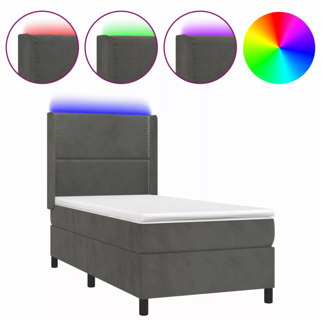 Vidaxl Boxspringbett Mit Matratze & Led Dunkelgrau 80x200 Cm Samt günstig online kaufen