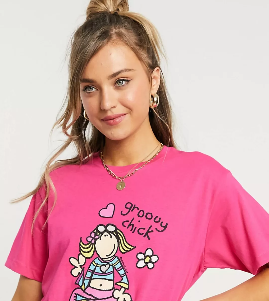 Daisy Street – Legeres T-Shirt mit „Groovy Chick“-Print-Rosa günstig online kaufen
