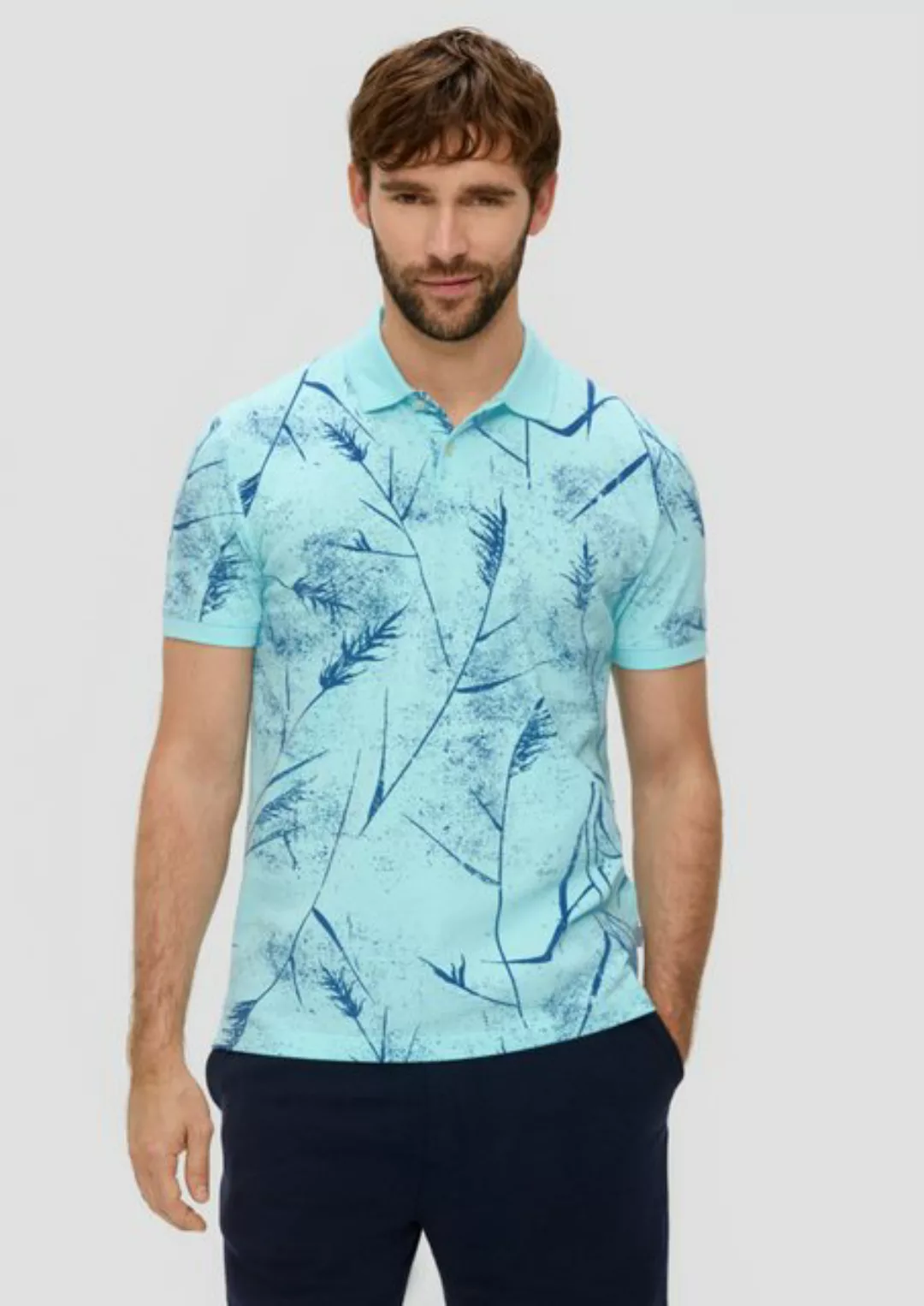 s.Oliver Kurzarmshirt Poloshirt mit All-over-Print Blende günstig online kaufen