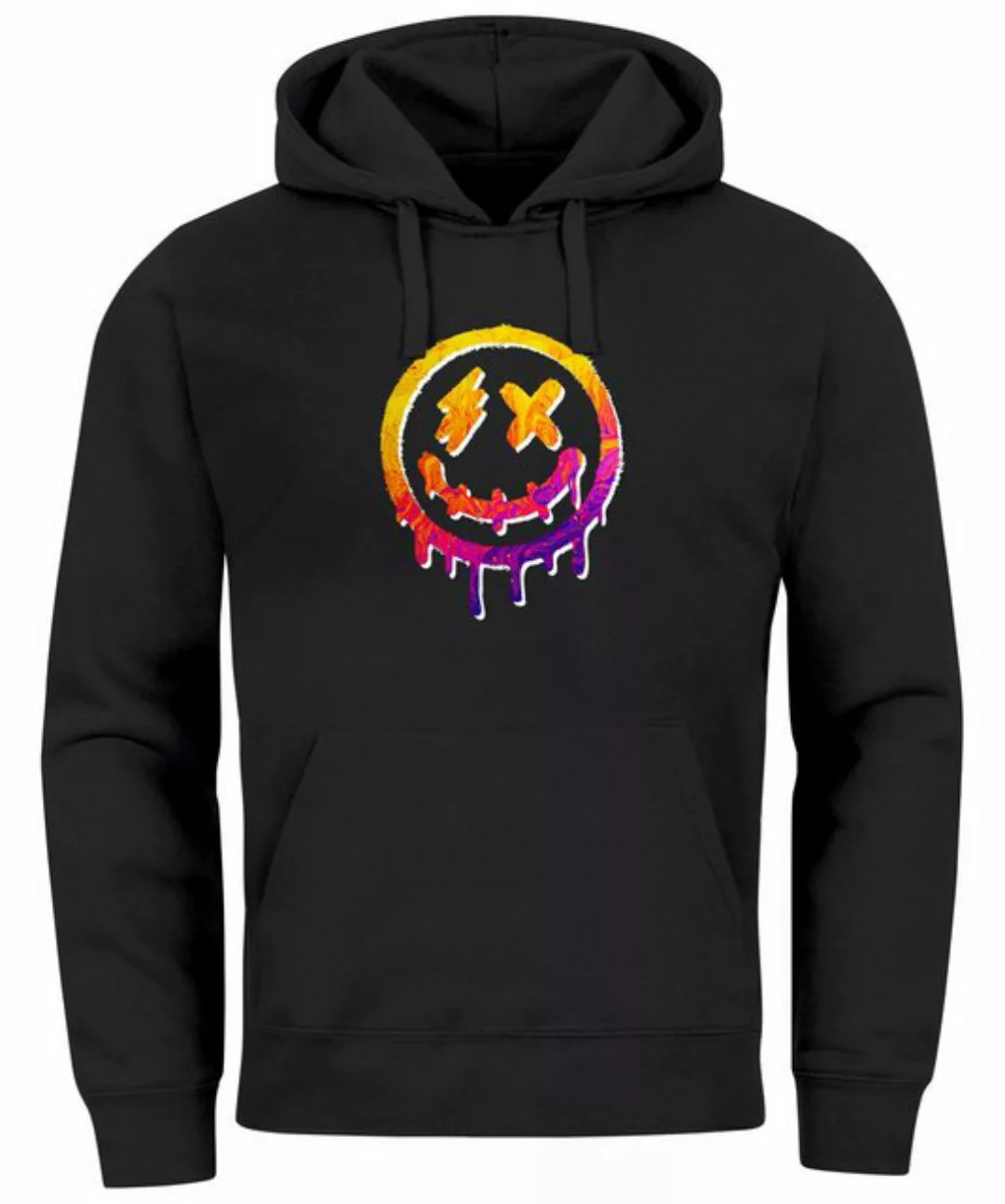 Neverless Hoodie Hoodie Herren Print Drip Face Smile Neon Aufdruck Motiv günstig online kaufen