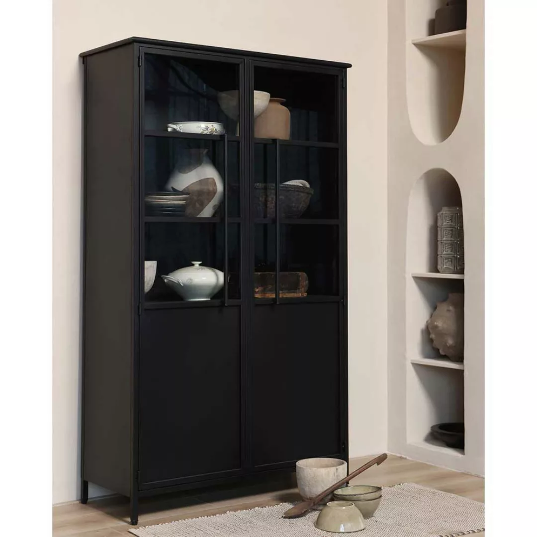 Vitrinenschrank in Schwarz Loft Design günstig online kaufen