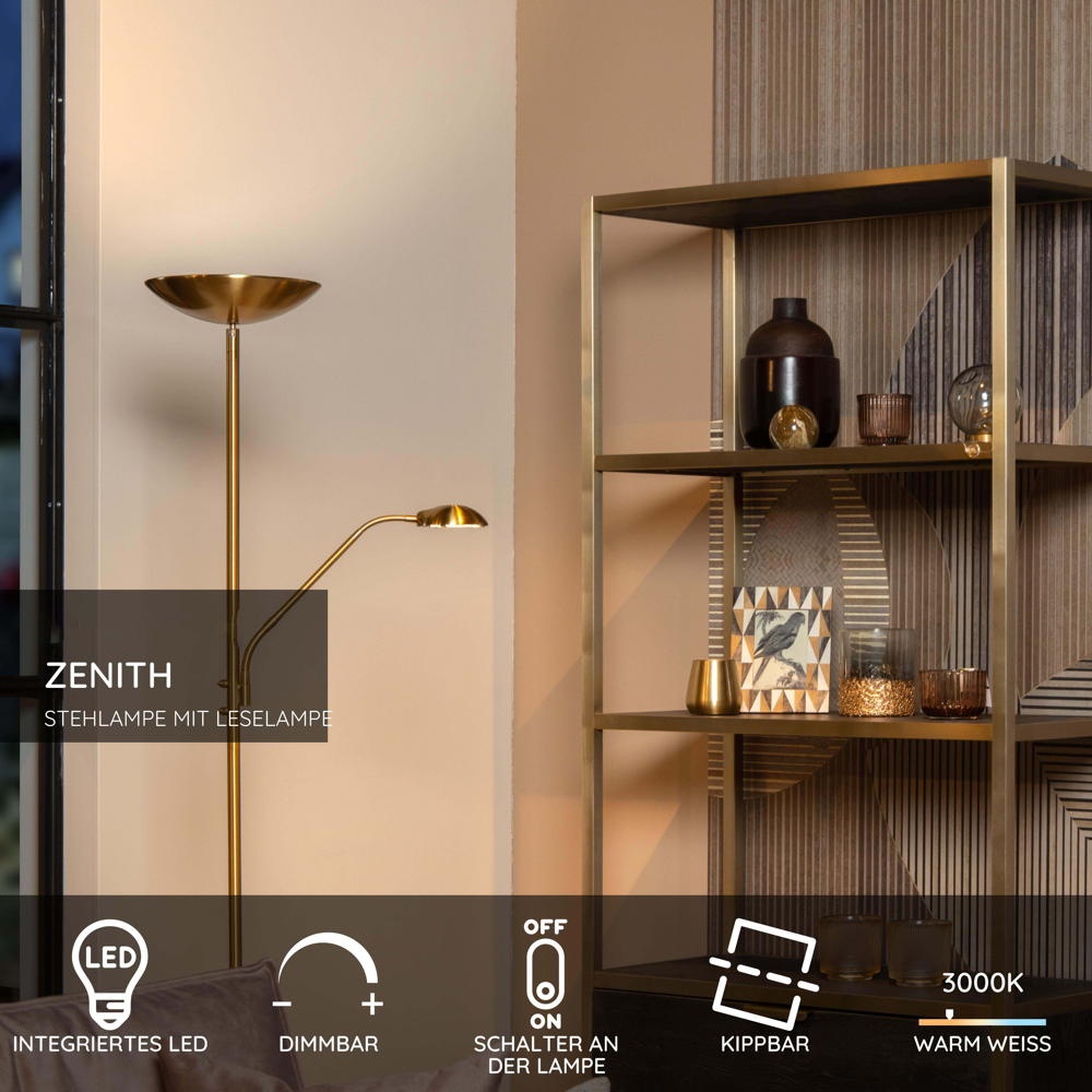 LED Stehleuchte Zenith in Gold-matt 20W 3200lm mit Lesearm günstig online kaufen