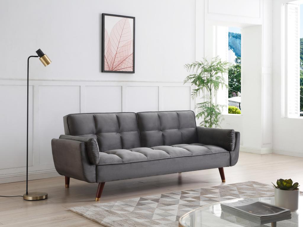 Klappsofa 3-Sitzer mit Schlaffunktion - Samt - Grau - GULCAN günstig online kaufen