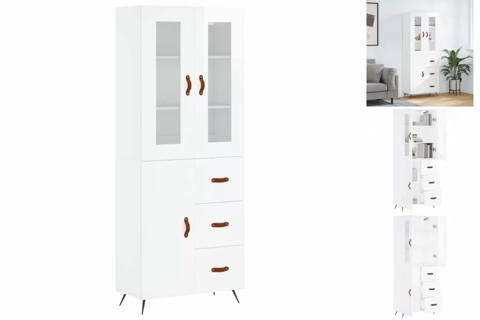 vidaXL Vitrine Highboard Hochglanz-Weiß 69,5x34x180 cm Spanplatte Glas Vitr günstig online kaufen