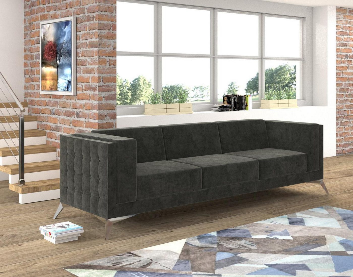 Xlmoebel Sofa Neues Polstersofa im Chesterfield-Stil mit drei Sitzplätzen, günstig online kaufen