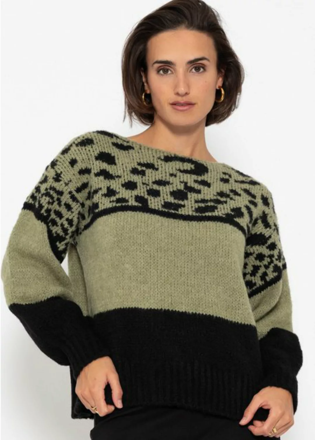 SASSYCLASSY Strickpullover Damen Oversized Strickpullover mit Leo-Print Läs günstig online kaufen