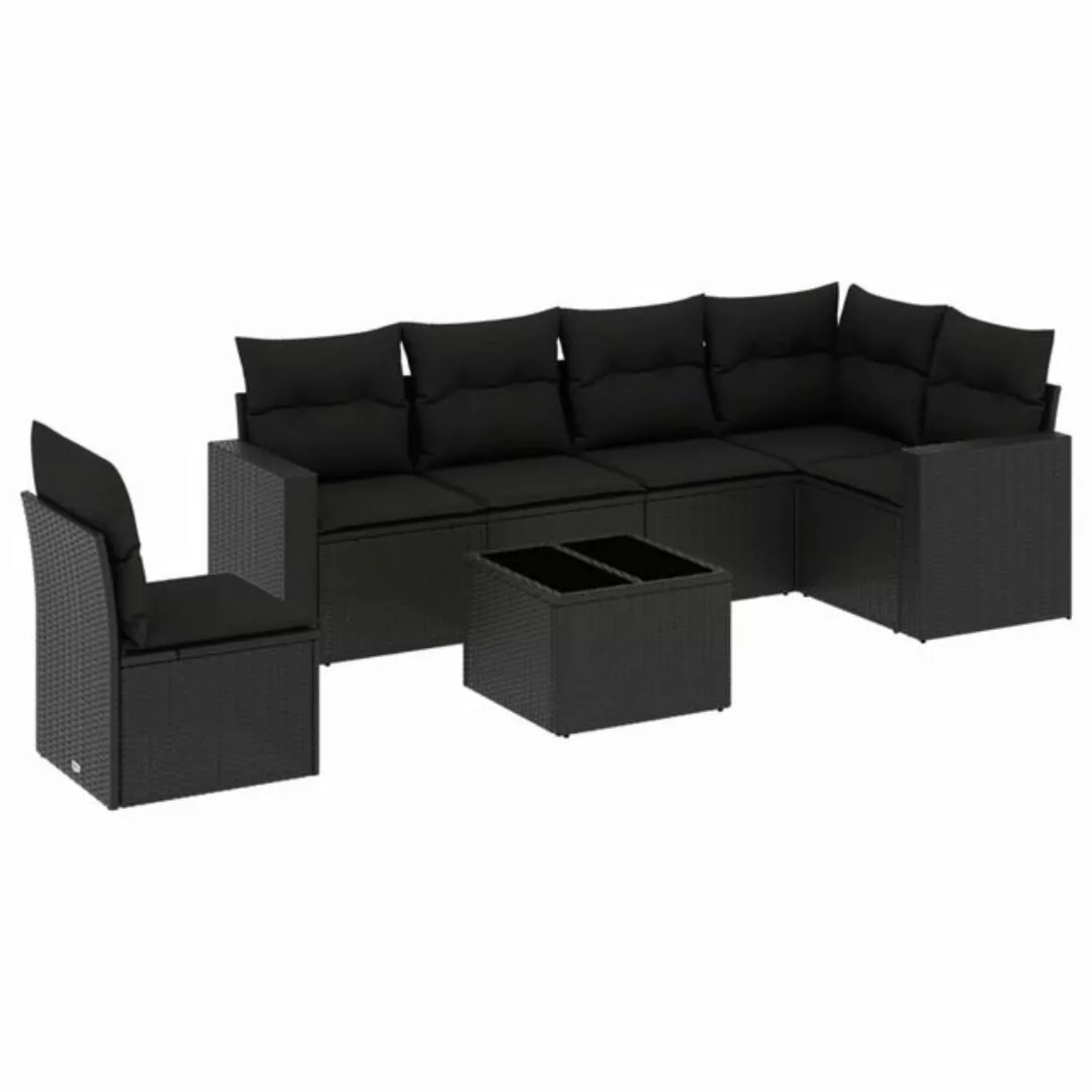 vidaXL Sofaelement 7-tlg. Garten-Sofagarnitur mit Kissen Schwarz Poly Ratta günstig online kaufen