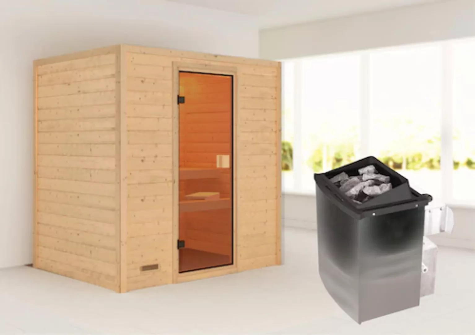 Karibu Sauna »"Sonja" mit bronzierter Tür Ofen 9 kW integr. Strg« günstig online kaufen