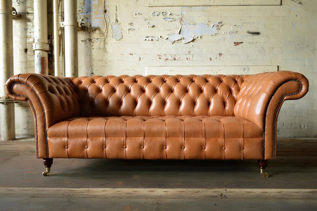 Xlmoebel Sofa Dreisitzer Ledersofa in Orange Chesterfield-Stil Couch Garnit günstig online kaufen