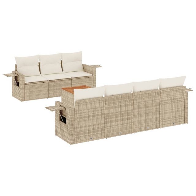 vidaXL Sofaelement 8-tlg. Garten-Sofagarnitur mit Kissen Beige Poly Rattan günstig online kaufen