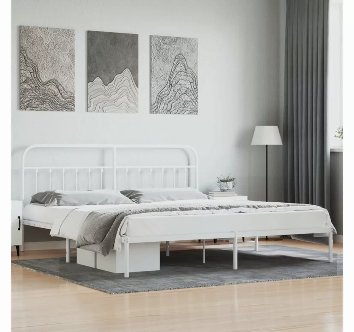 furnicato Bett Bettgestell mit Kopfteil Metall Weiß 200x200 cm günstig online kaufen