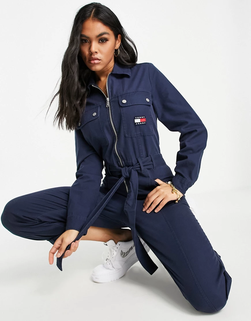 Tommy Jeans – Utility-Jumpsuit in Marineblau mit Flaggenlogo günstig online kaufen