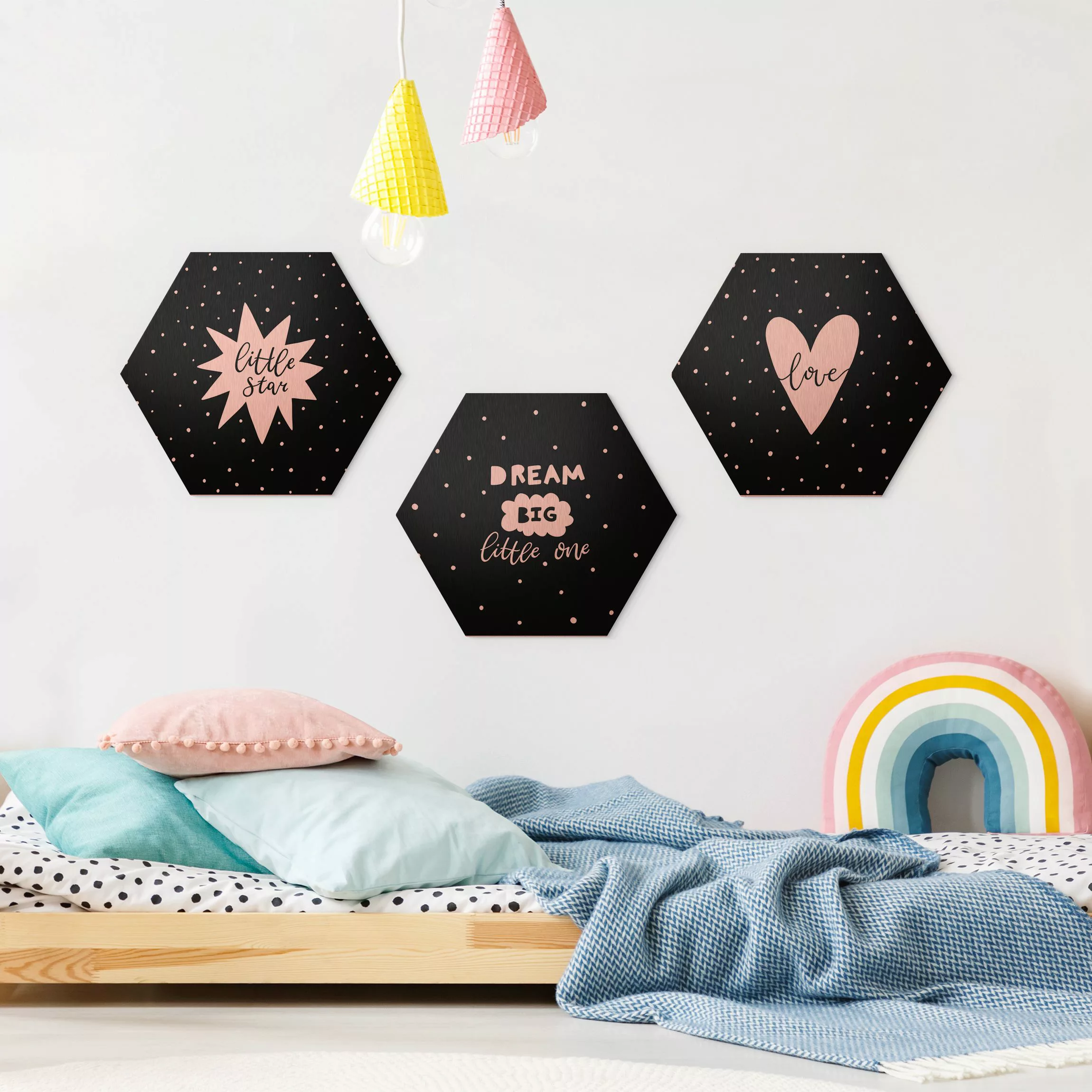 3-teiliges Hexagon-Alu-Dibond Bild Little Star Set Schwarz günstig online kaufen