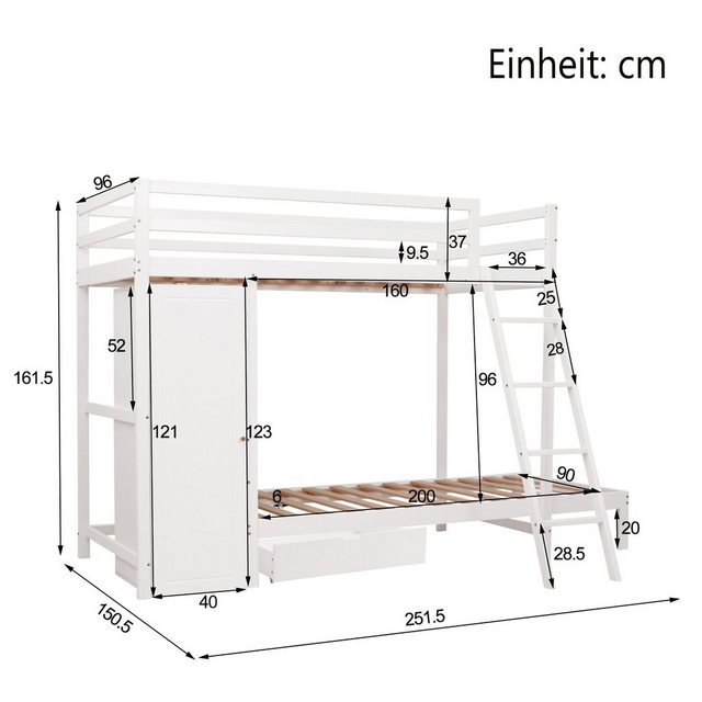 Celya Kinderbett Etagenbett 90x200 cm,mit Schublade,Holzbett mit Kleidersch günstig online kaufen