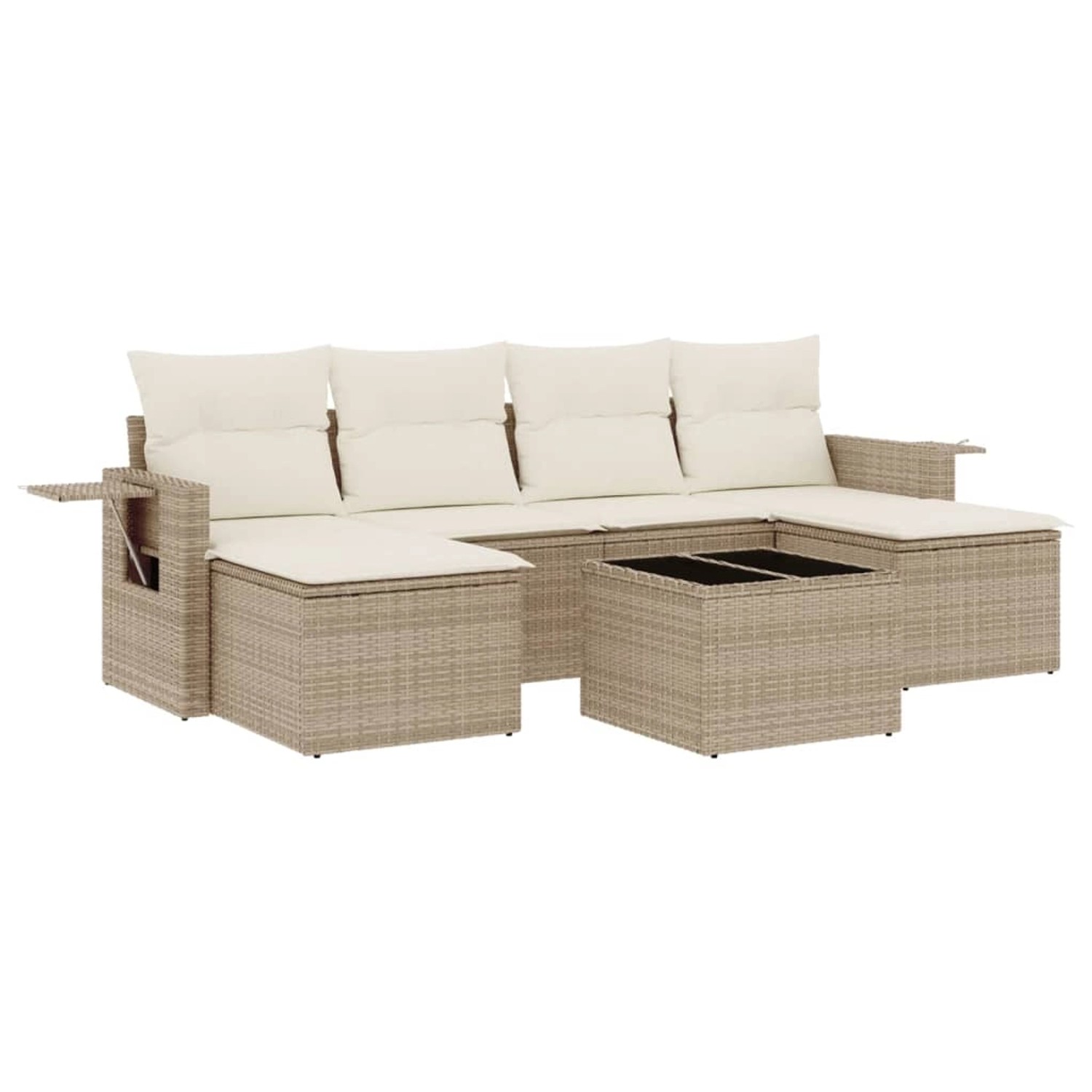 vidaXL 7-Tlg Garten-Sofagarnitur mit Kissen Beige Poly Rattan 3252865 günstig online kaufen