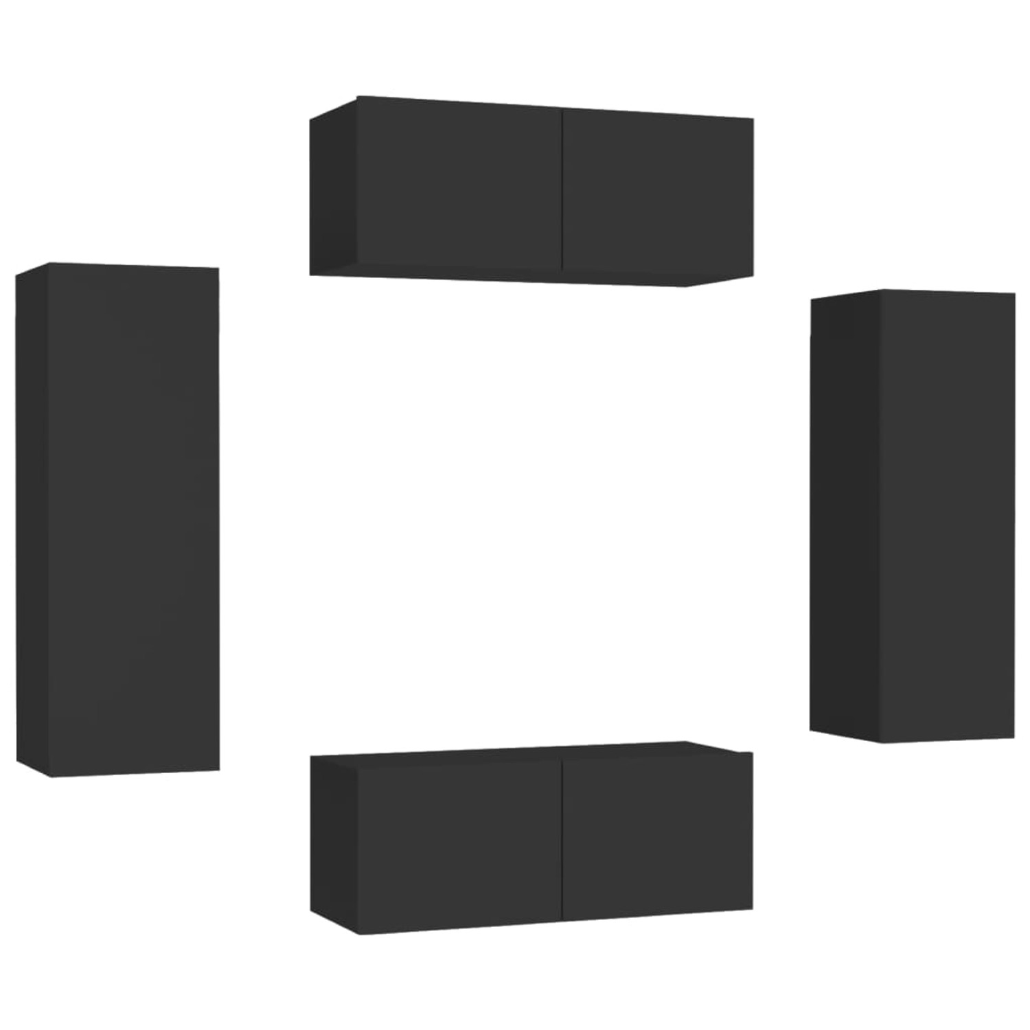 vidaXL 4-tlg. TV-Schrank-Set Schwarz Holzwerkstoff 10 günstig online kaufen