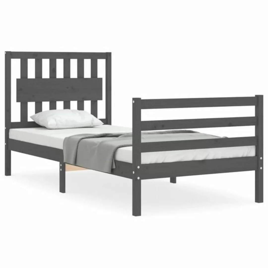 furnicato Bett Massivholzbett mit Kopfteil Grau 90x200 cm günstig online kaufen