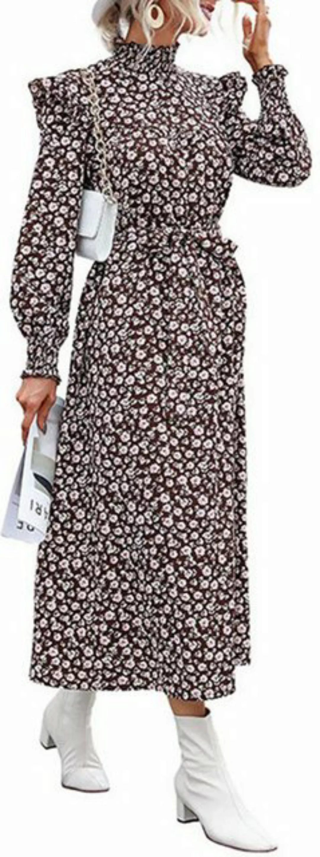 ZWY Dirndl Modische Langarm-Kleid mit hochgeschlossenem Kragen und langem S günstig online kaufen