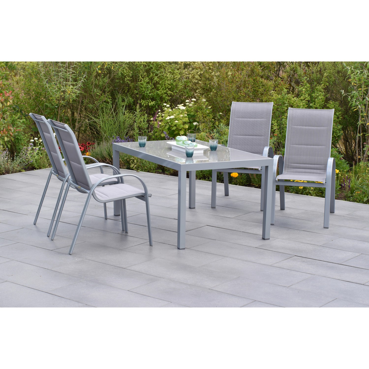 Merxx Amalfi di Lusso Set 5-tlg 4 Stapelsessel Gartentisch 150x90cm Diamant günstig online kaufen