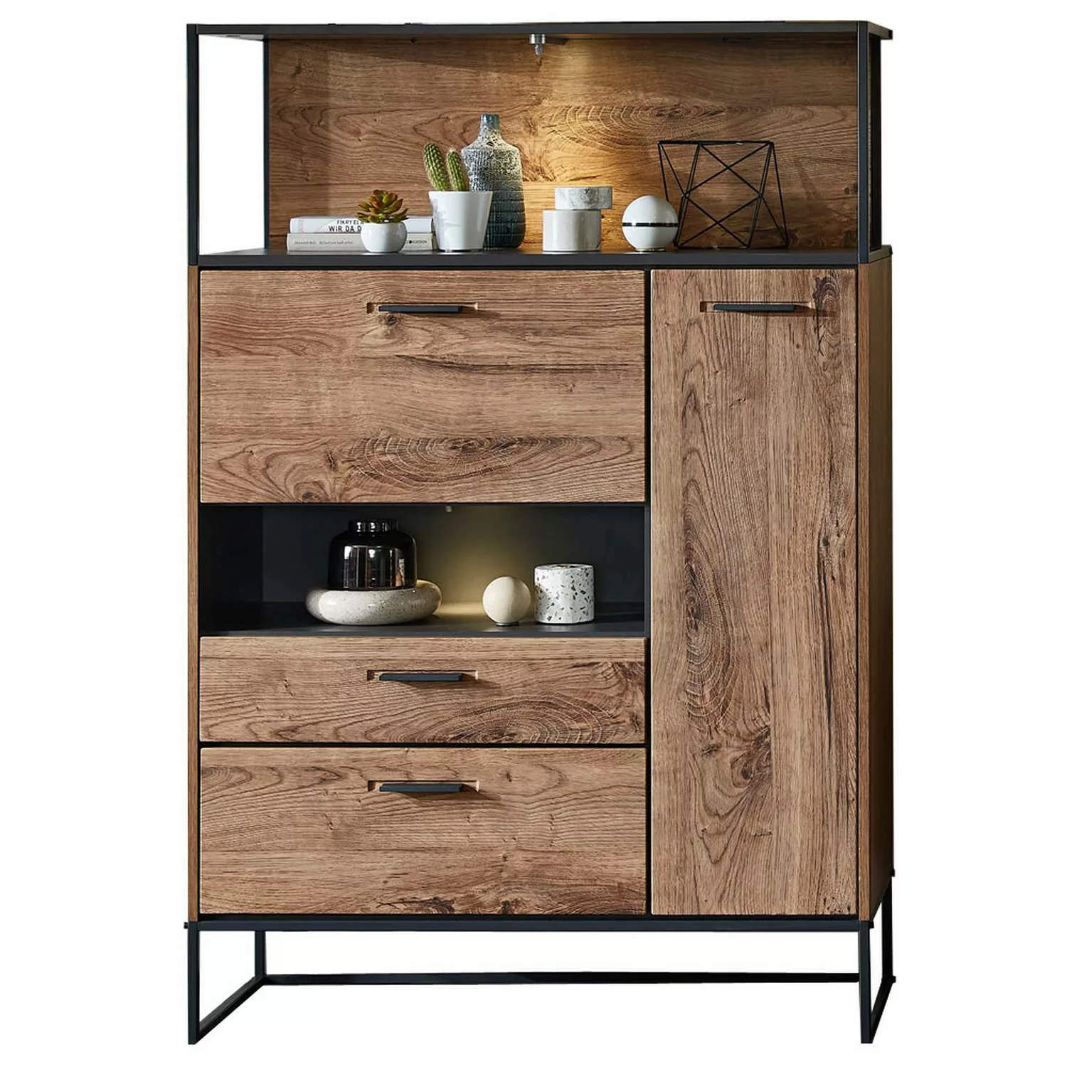 Highboard im Industrial look in Haveleiche Cognac mit graphit MINNEAPOLIS-5 günstig online kaufen