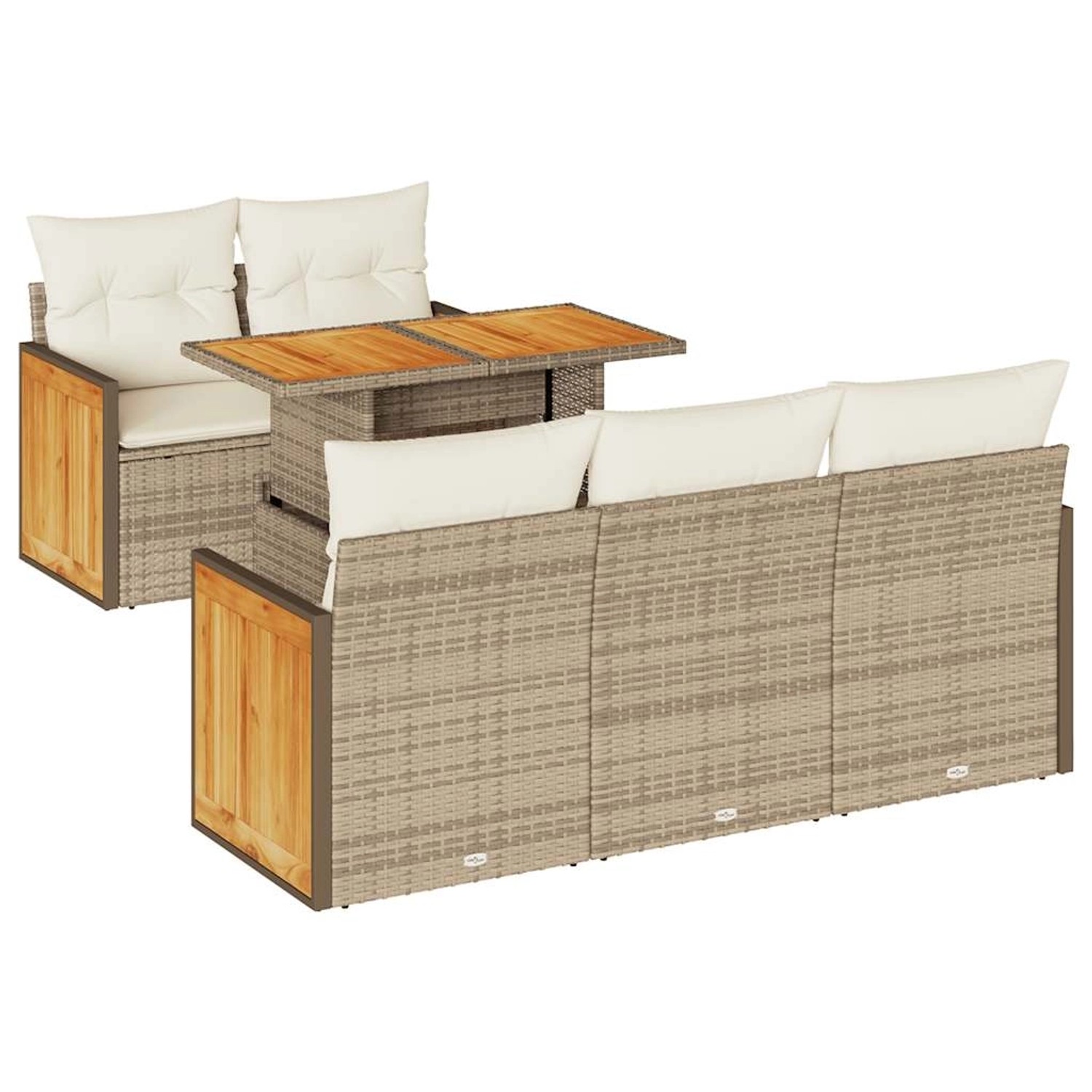 vidaXL 6-Tlg Garten-Sofagarnitur mit Kissen Beige Poly Rattan Akazie 332766 günstig online kaufen