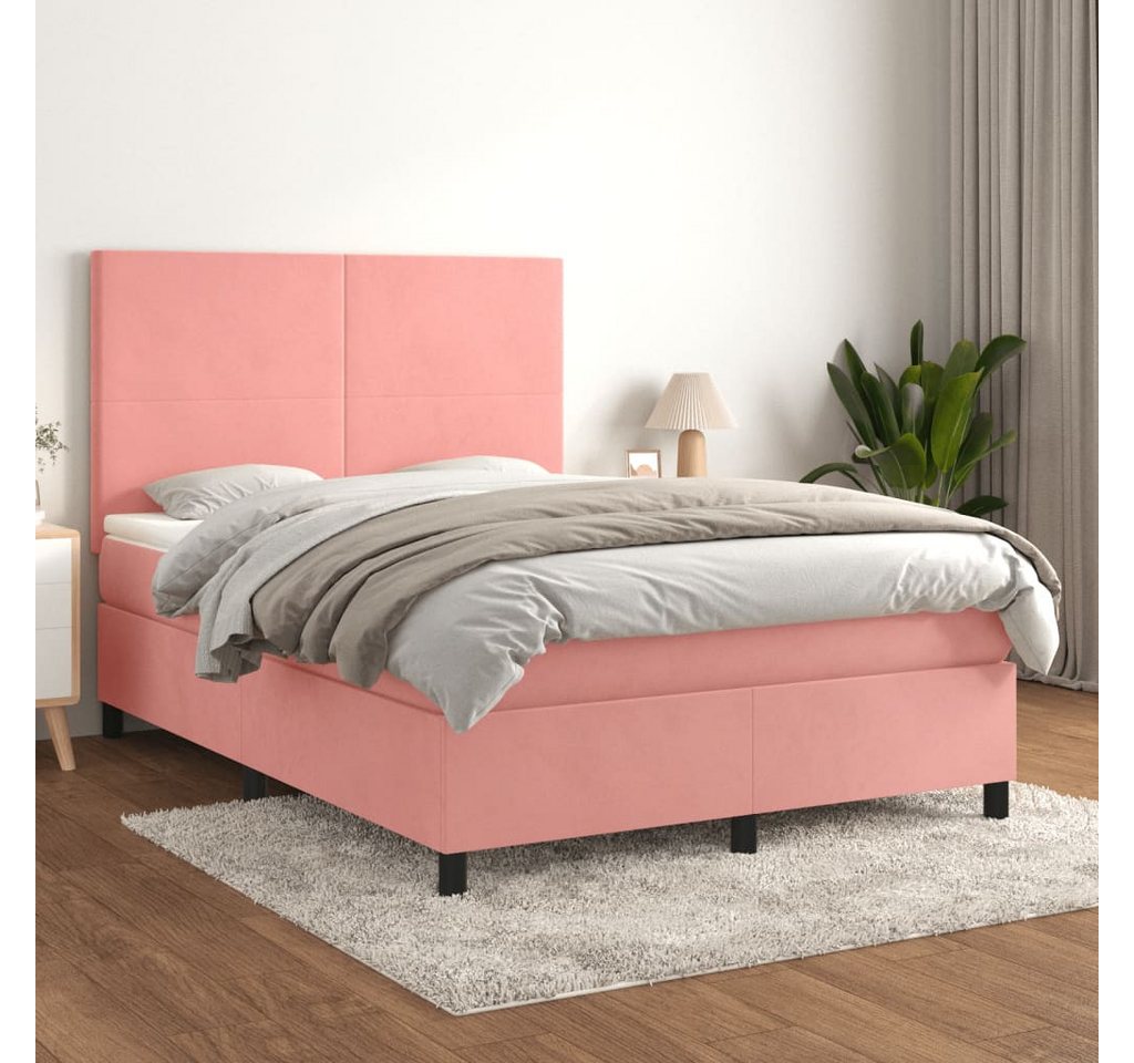 vidaXL Boxspringbett Boxspringbett mit Matratze Rosa 140x200 cm Samt Bett B günstig online kaufen