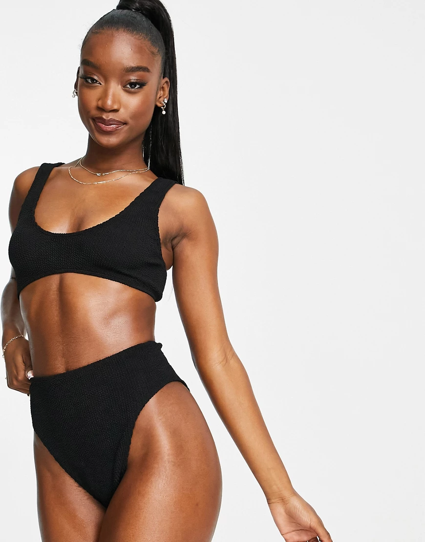 ASOS DESIGN – Mix-and-Match – Bikinihose in Knitter-Optik mit hoher Taille günstig online kaufen