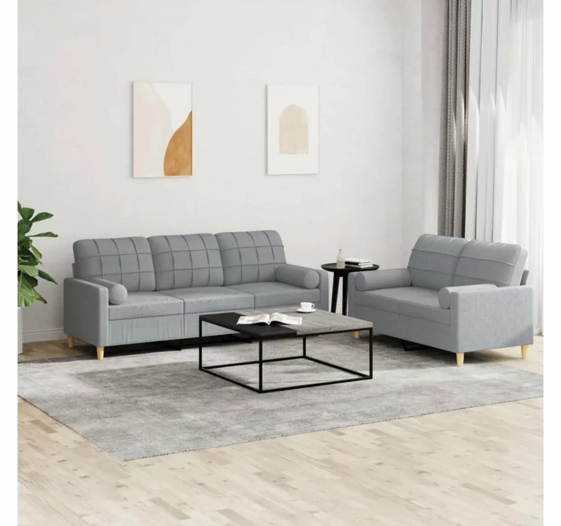 vidaXL Sofa Sofagarnitur mit Kissen Stoff, mit Zierkissen, Hellgrau günstig online kaufen