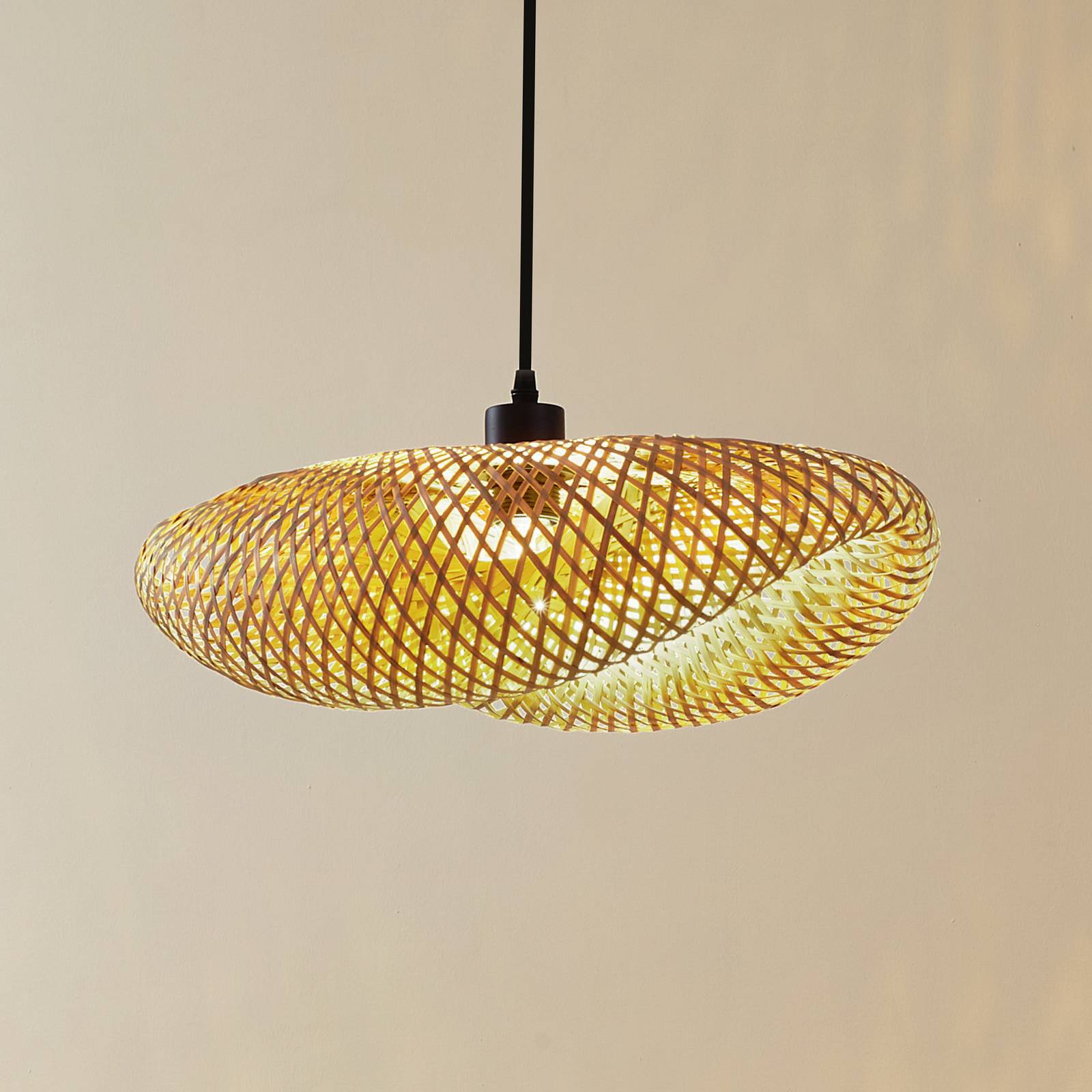 Lindby Hängeleuchte Eleane, Bambus, natur, Länge 50 cm, E27 günstig online kaufen
