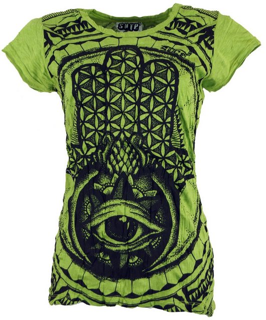 Guru-Shop T-Shirt Sure T-Shirt Fatimas Hand - lemon Goa Style, alternative günstig online kaufen
