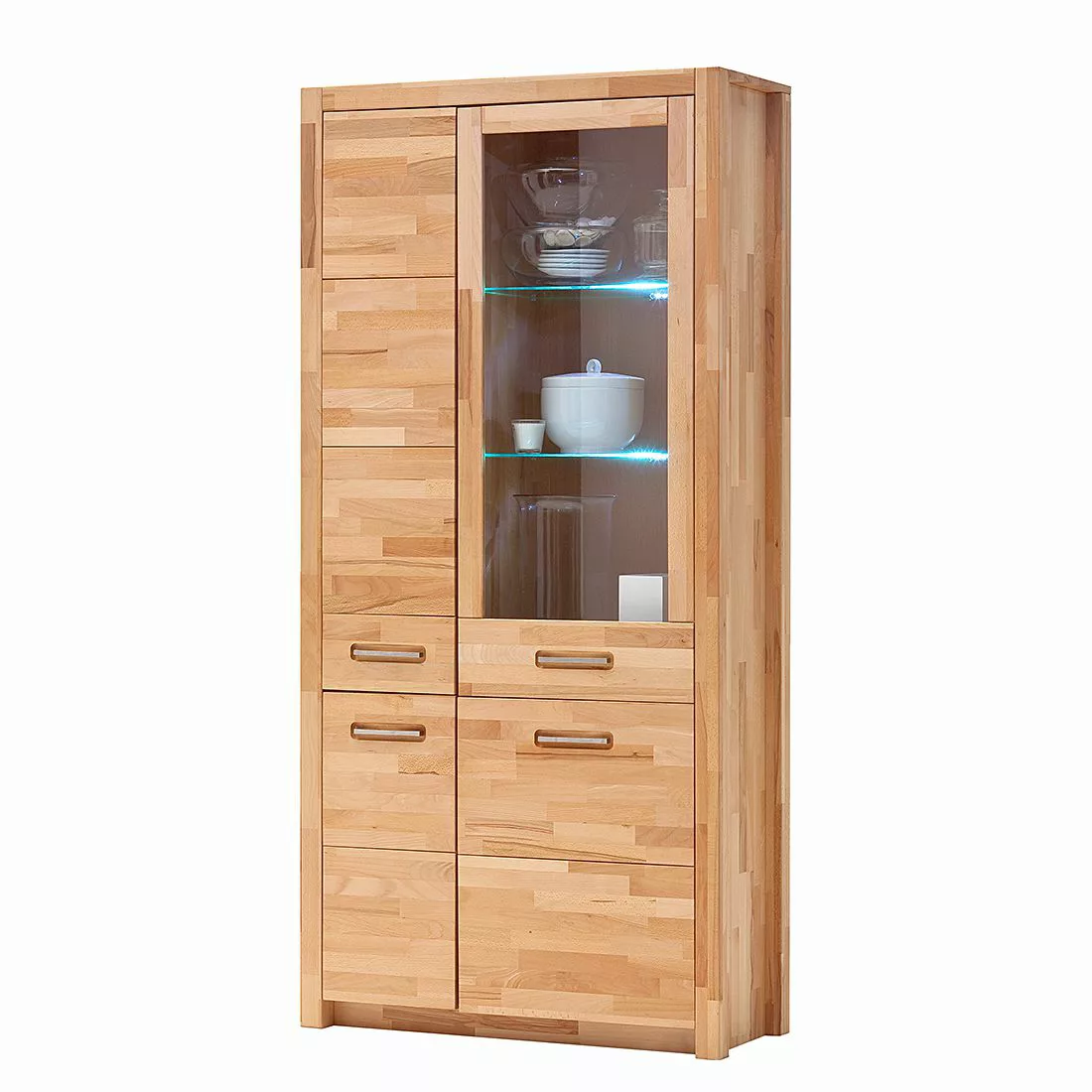 home24 Ars Natura Vitrinenschrank Majona Massivholz Kernbuche 98x203x40 cm günstig online kaufen