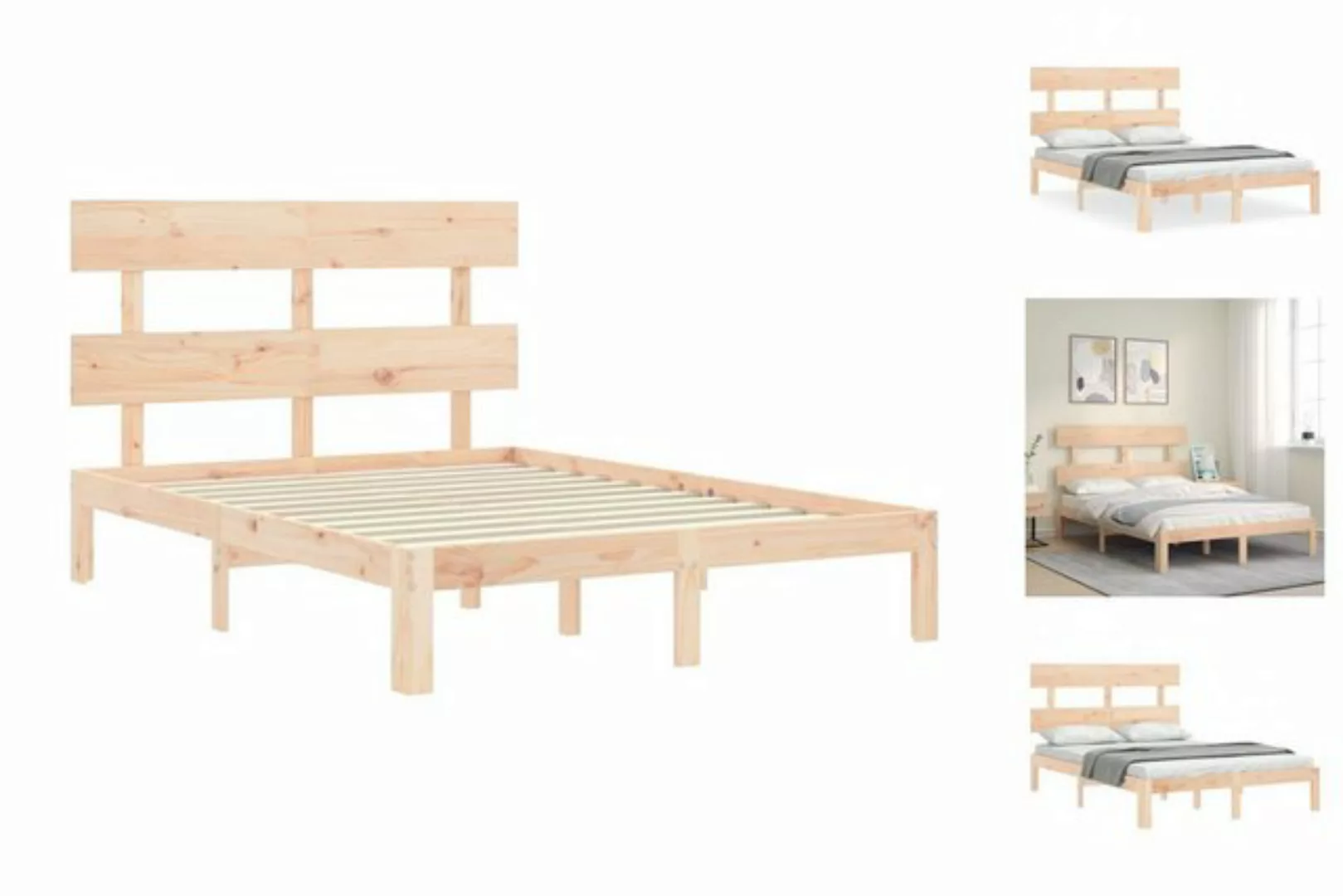 vidaXL Bettgestell Massivholzbett mit Kopfteil 140x190 cm Bett Bettgestell günstig online kaufen