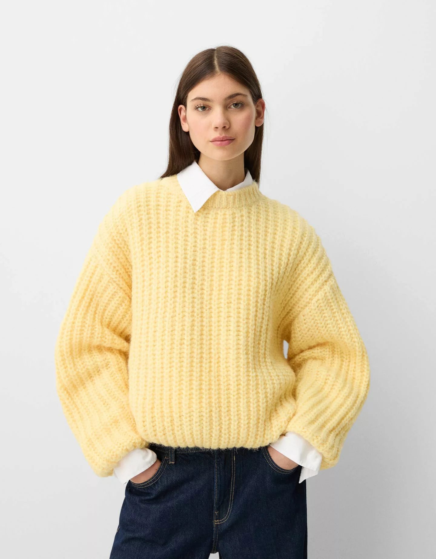 Bershka Grober Oversize-Pullover Damen M Gelb günstig online kaufen