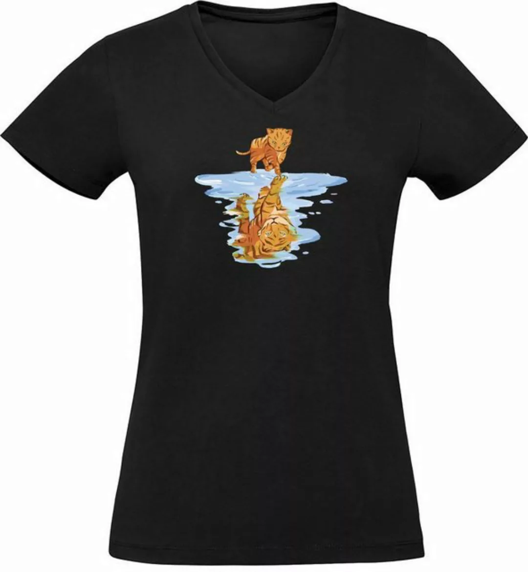 MyDesign24 T-Shirt Damen Katzen Print Shirt bedruckt - Katze spiegelt sich günstig online kaufen