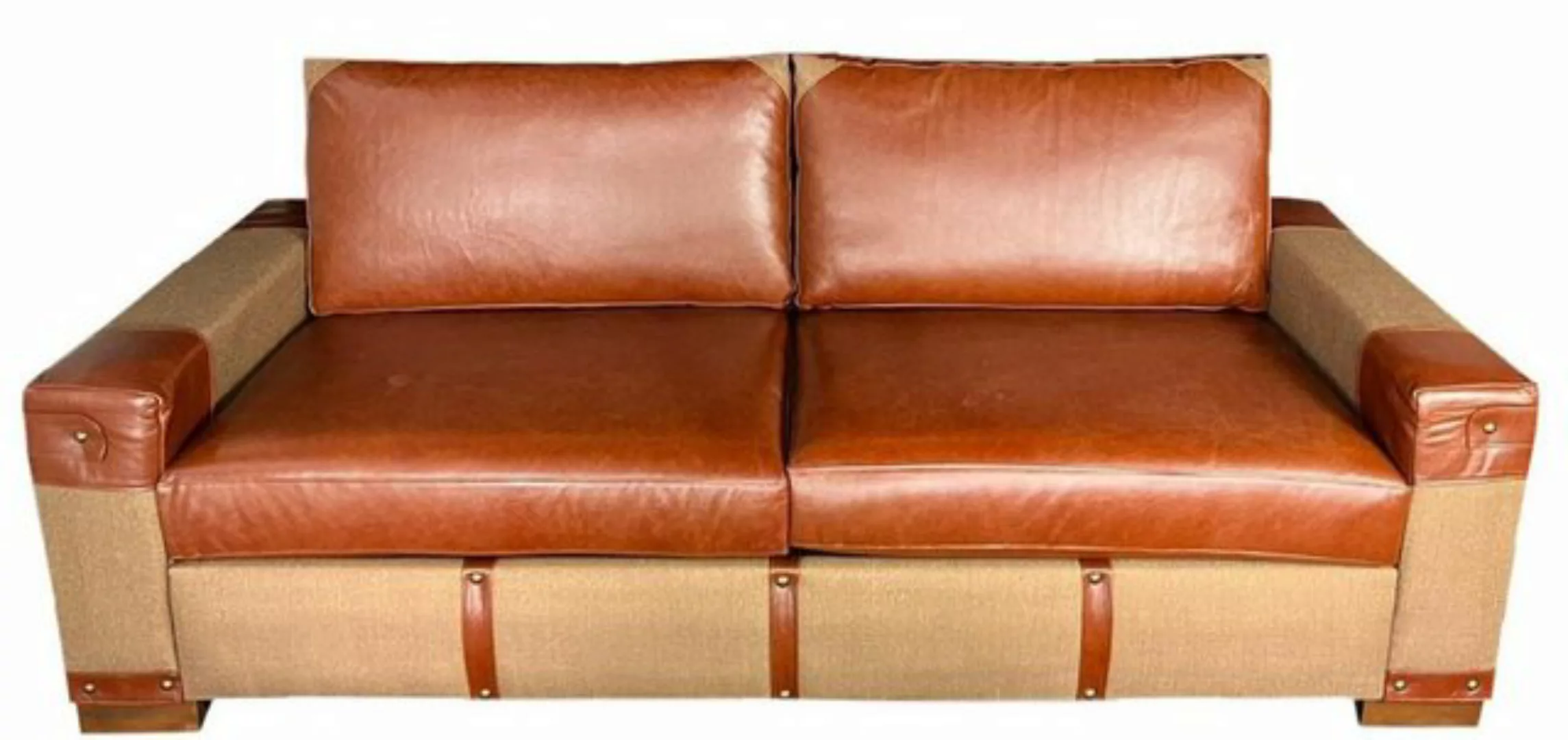Casa Padrino Sofa Luxus Leder Sofa Braun / Beige 212 x 93 x H. 88 cm - Echt günstig online kaufen