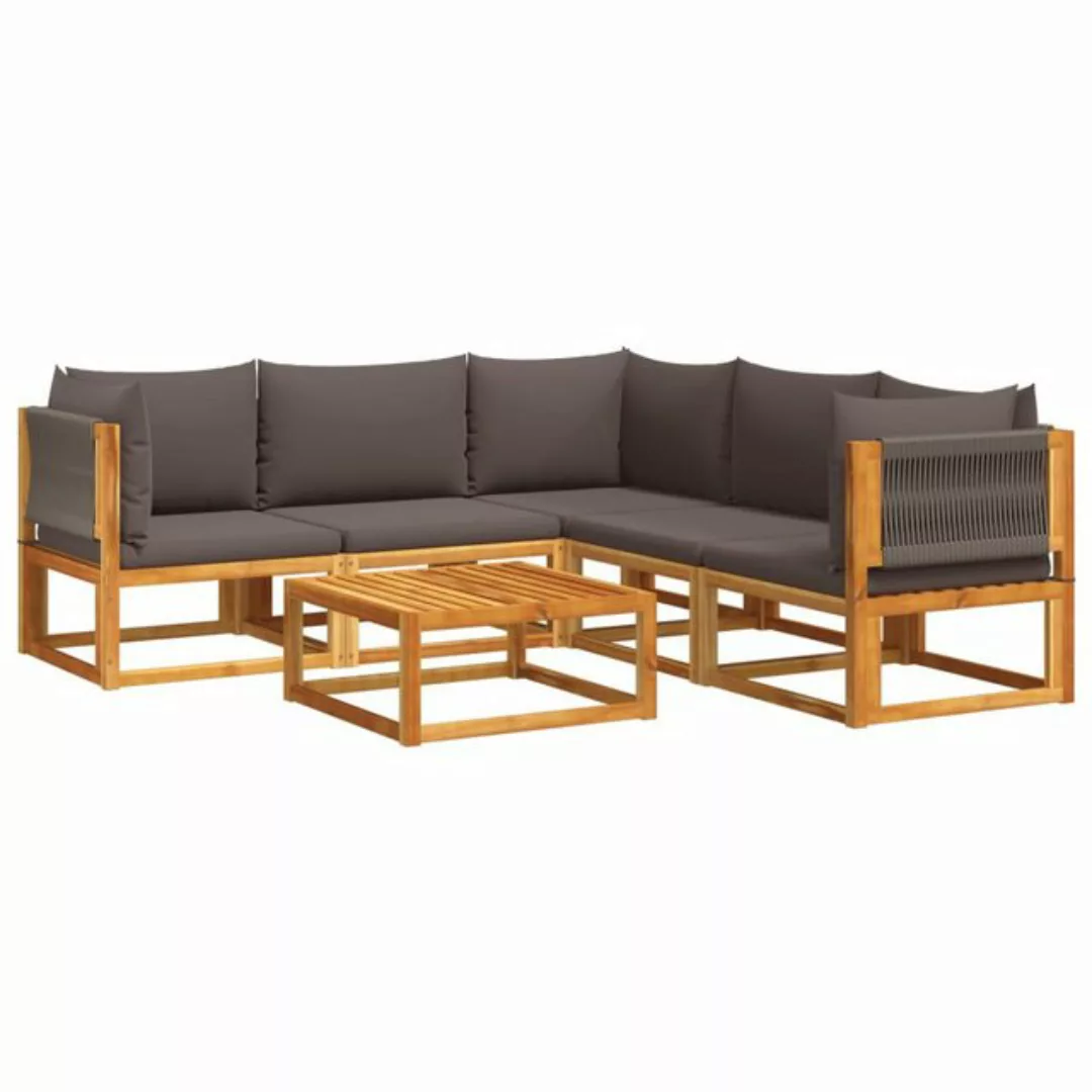 vidaXL Loungesofa 6-tlg. Garten-Sofagarnitur mit Kissen Massivholz Akazie, günstig online kaufen