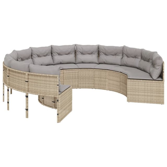 vidaXL Loungesofa Gartensofa mit Kissen Rund Beige Poly-Rattan günstig online kaufen