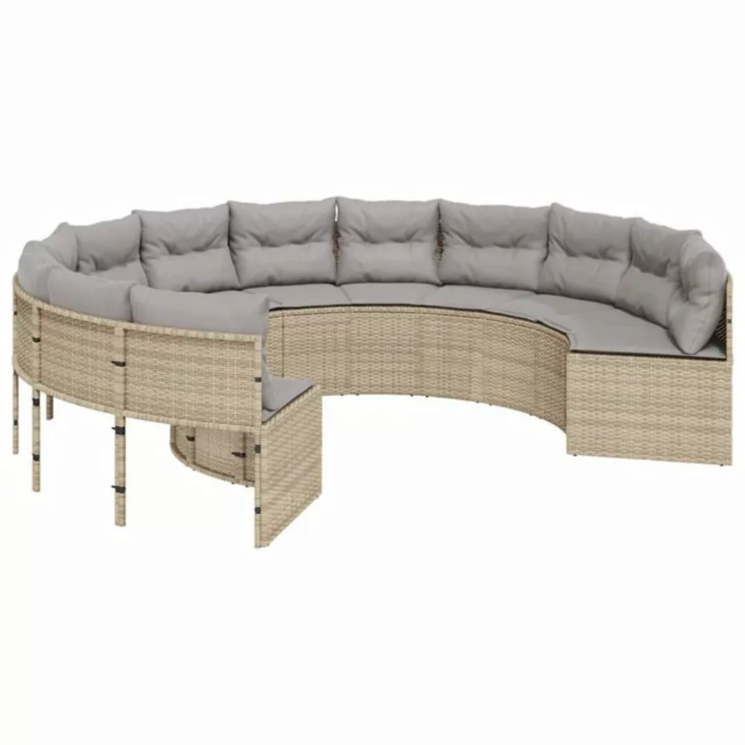 vidaXL Loungesofa Gartensofa mit Kissen Rund Beige Poly-Rattan, 1 Teile günstig online kaufen