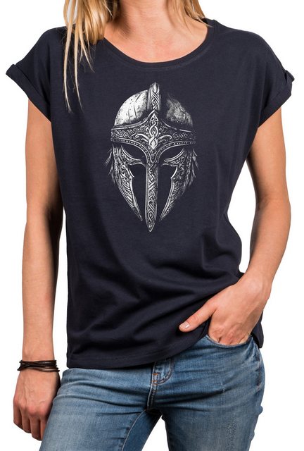 MAKAYA Print-Shirt Wikinger Helm Viking Kurzarm Top für Damen (Schwarz, Bla günstig online kaufen