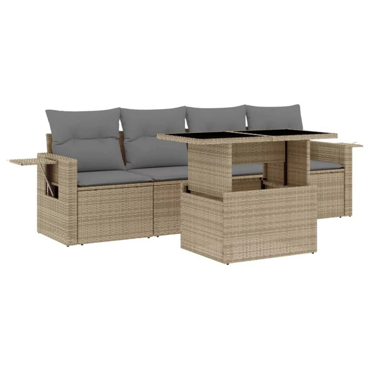 vidaXL 5-tlg Garten-Sofagarnitur mit Kissen Beige Poly Rattan Modell 221 günstig online kaufen