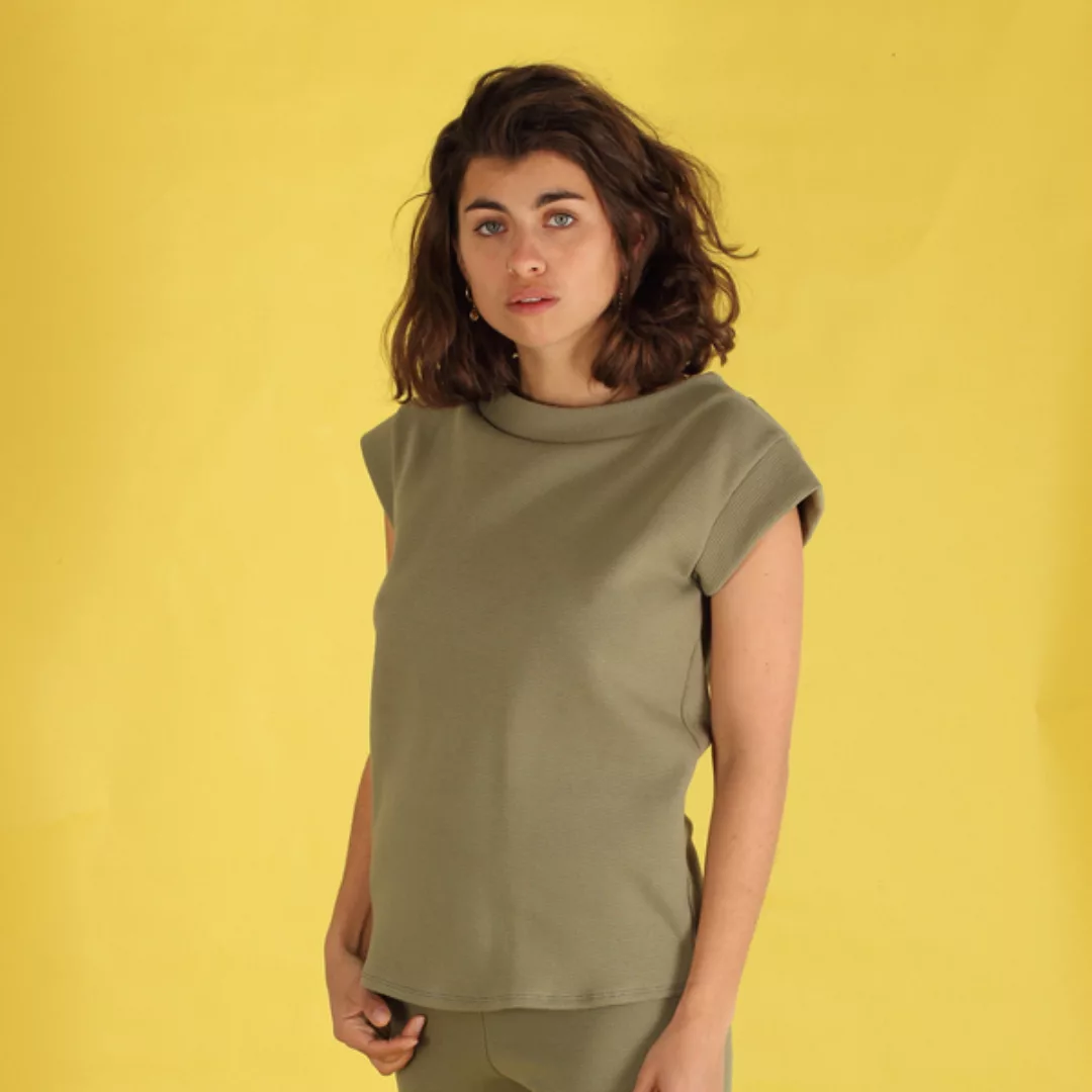 Shirt, Top "Luziana" Aus Gewaffelter Baumwolle In Sand Oder Olive Grün günstig online kaufen